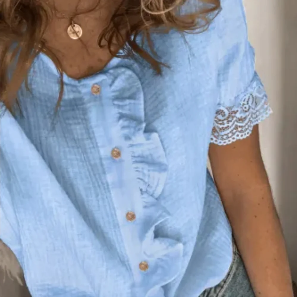 New blue ruffle cotton top - Picture 1 of 10